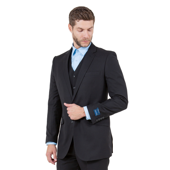 Modern Fit 3pc Wool Mens Suit Set by ZeGarie, Black - Picture 6 of 6
